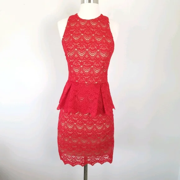 Guess | Dresses | Guess Jazlyn Red Lace Peplum Dress S | Poshmark